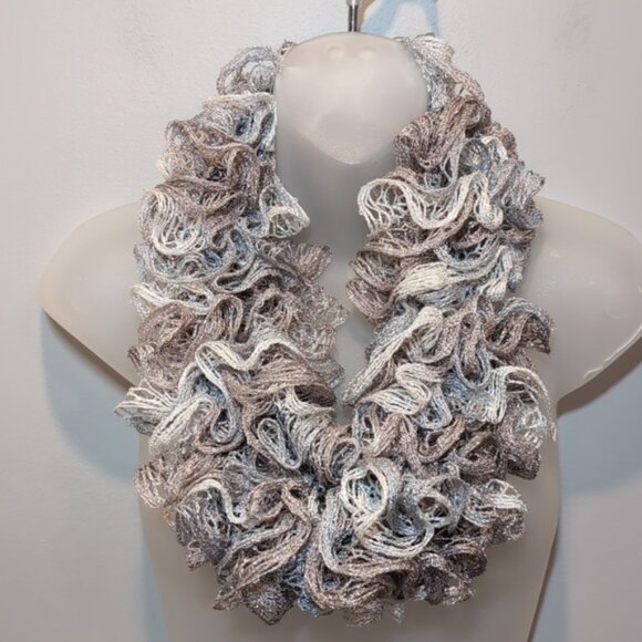 3/$20 Set of 2 Handmade Infinity Scarves Metallic Knit Ruffled Fall Winter - Picture 7 of 9